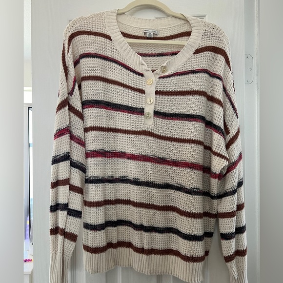 Lightweight knit striped Henley sweater - Picture 2 of 3